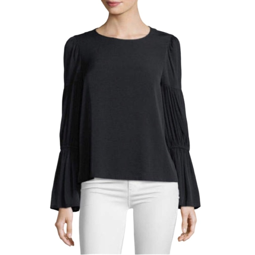 Club Monaco Amund Pleated Bell Long Sleeve Statement Crepe Blouse Top Sz L PARTY